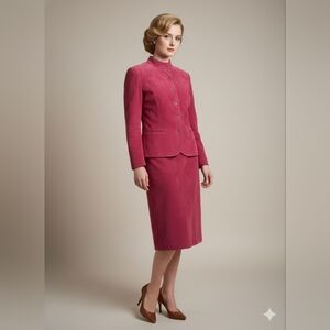 Vintage Marquis of London Magenta Suede Skirt Suit Set Size 8